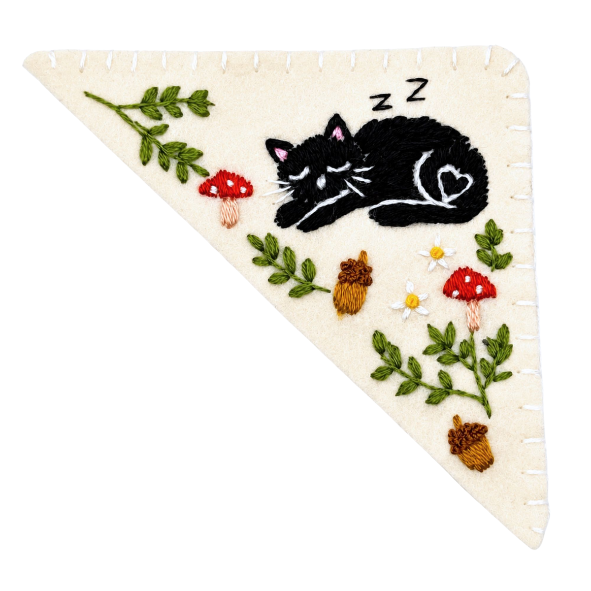 Le Petit Camion Handmade Embroidered Felt Corner Bookmark - Sleeping Black Cat