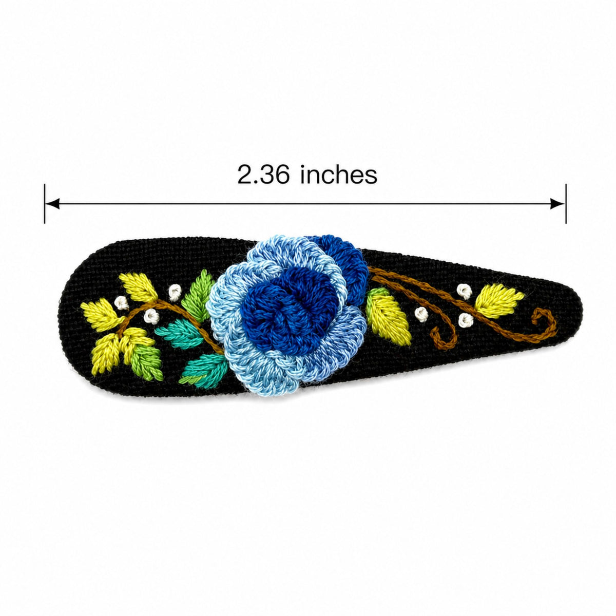 Hand Embroidered Ombre Blue Rose Linen Hair Snap Clips, Teardrop, 2.36 in. (Pack of 2)