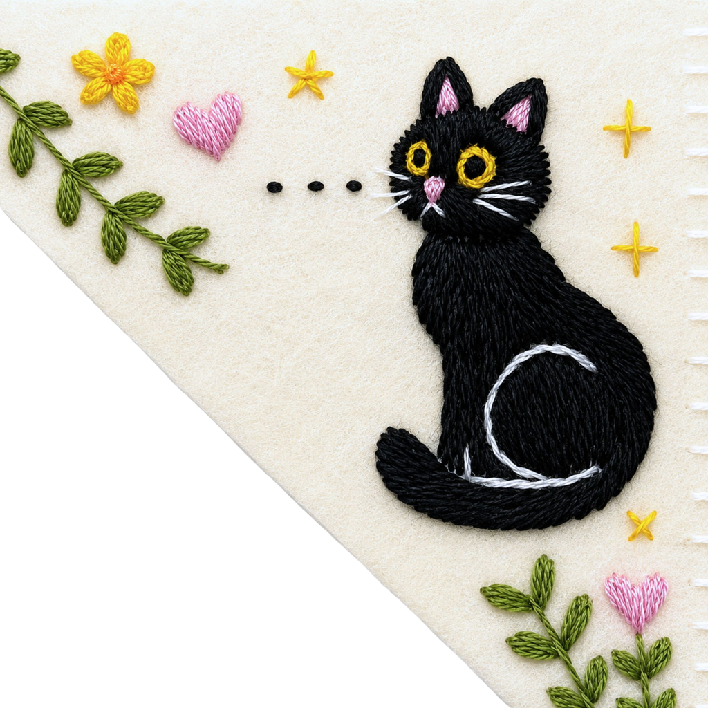 Le Petit Camion Handmade Embroidered Felt Corner Bookmark - Curious Black Cat