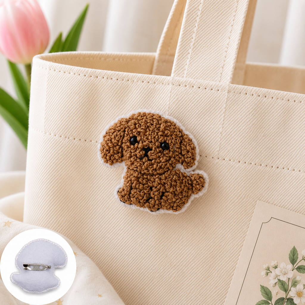 Handmade 3D Embroidered Dog Pin Badge for Bags, Hats & Clothing