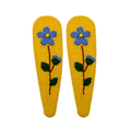 Handmade Embroidered Blue Flower, Light Blue Linen Hair Snap Clips, Teardrop, 2.36 in. (Pack of 2)