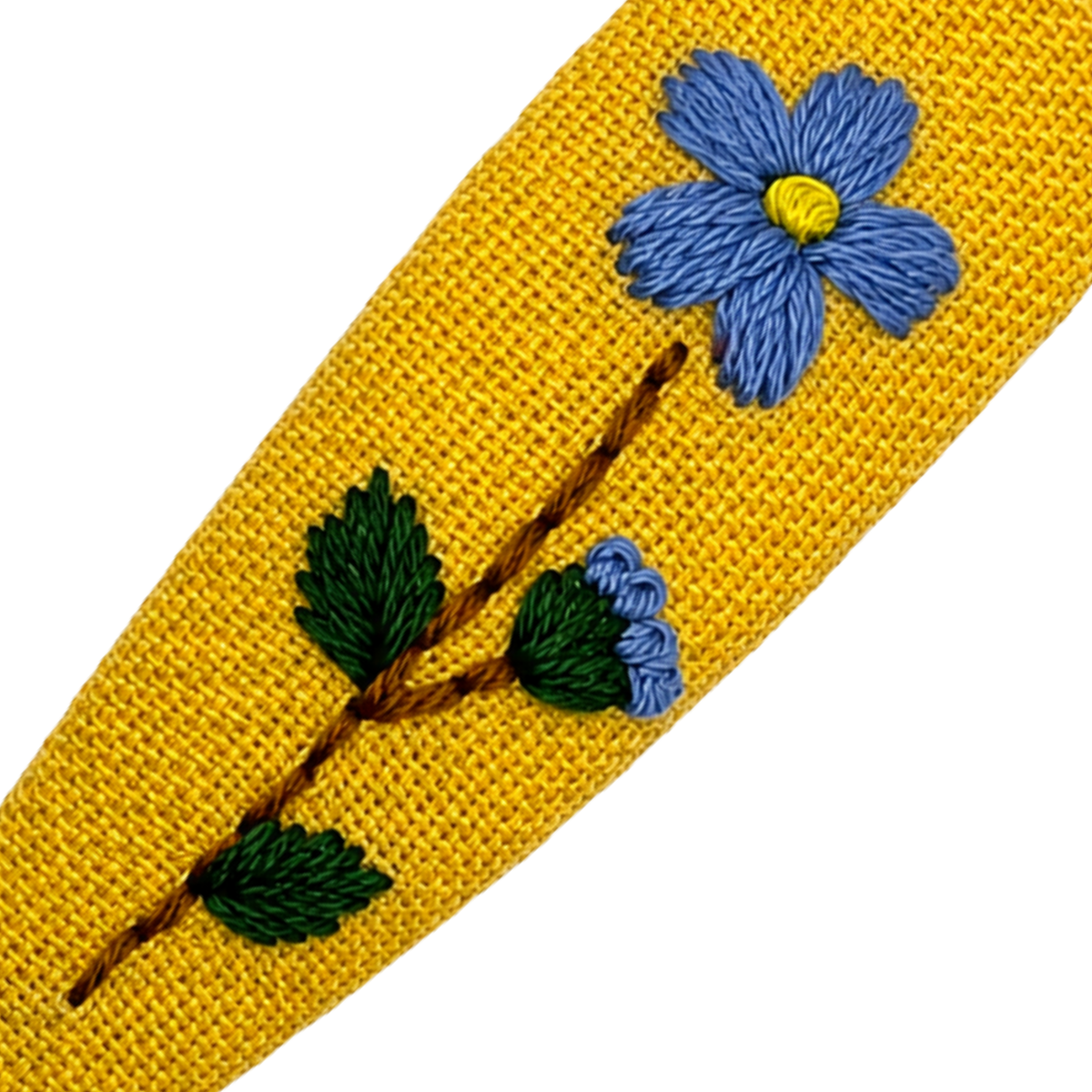 Handmade Embroidered Blue Flower, Light Blue Linen Hair Snap Clips, Teardrop, 2.36 in. (Pack of 2)