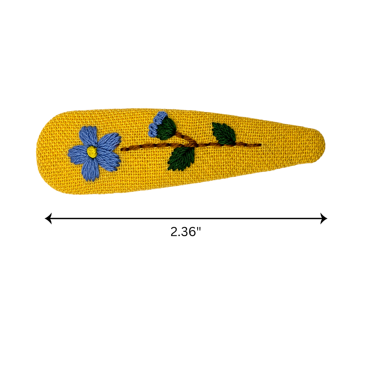 Handmade Embroidered Blue Flower, Light Blue Linen Hair Snap Clips, Teardrop, 2.36 in. (Pack of 2)