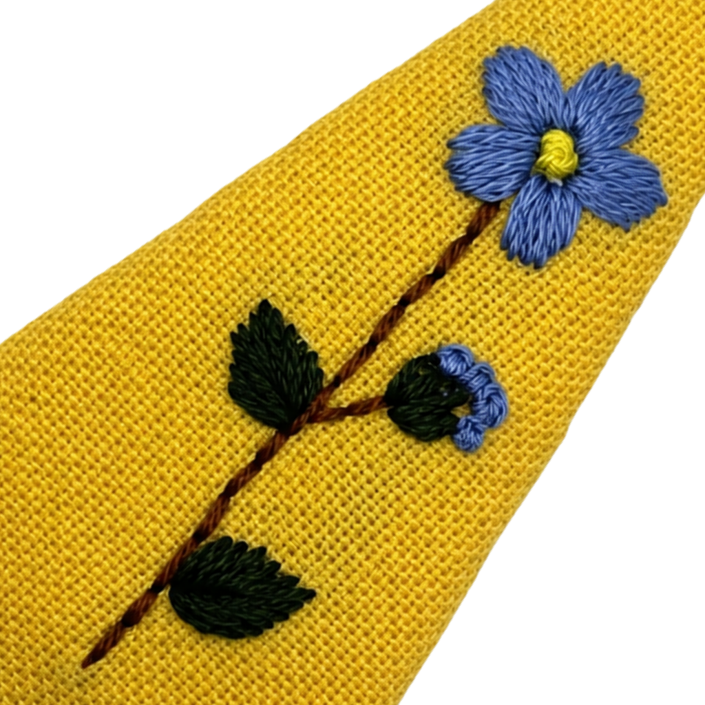 Handmade Embroidered Blue Flower, Light Blue Linen Hair Snap Clips, Triangle, 2.76 in. (Pack of 2)