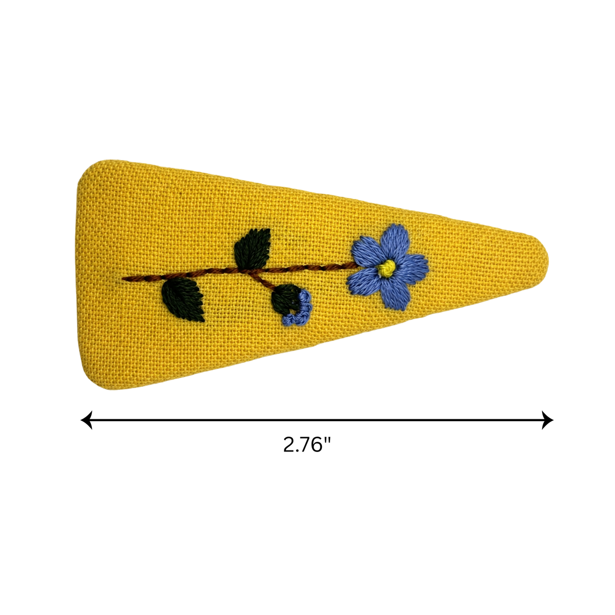 Handmade Embroidered Blue Flower, Light Blue Linen Hair Snap Clips, Triangle, 2.76 in. (Pack of 2)