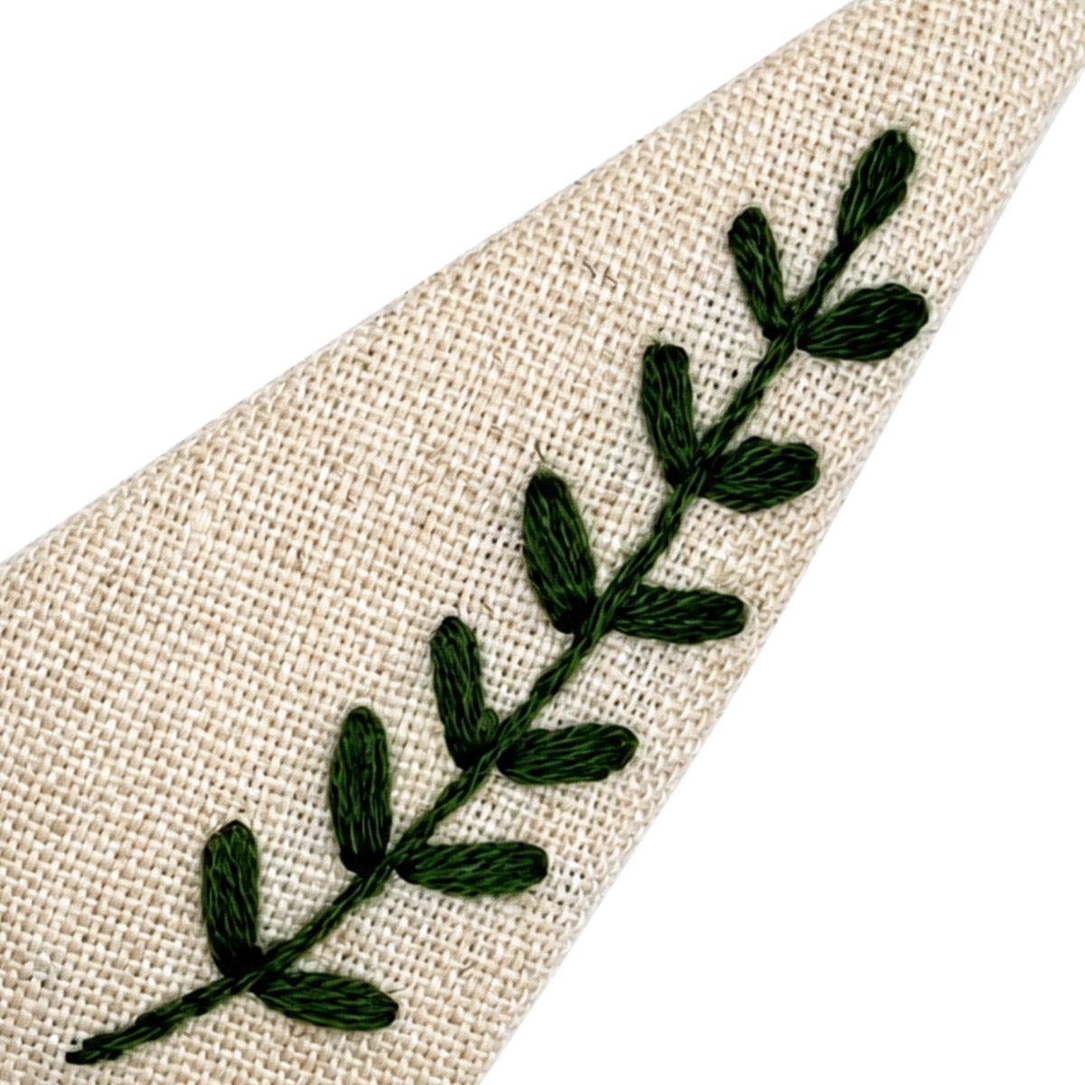 Handmade Embroidered Dark Green Leaf, Natural Linen Hair Snap Clips, Triangle, 2.76 in. (Pack of 2)