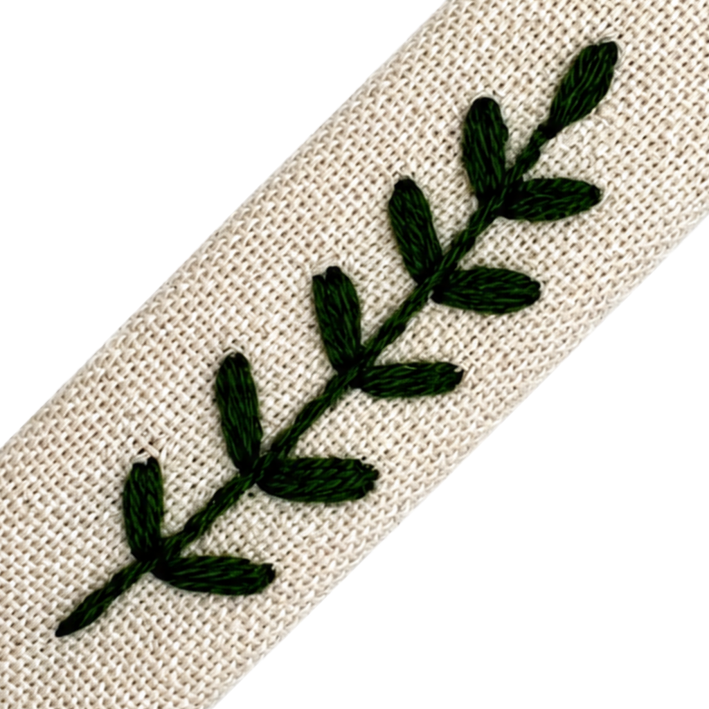 Handmade Embroidered Dark Green Leaf, Natural Linen Hair Snap Clips, Rectangle, 2.36 in. (Pack of 2)