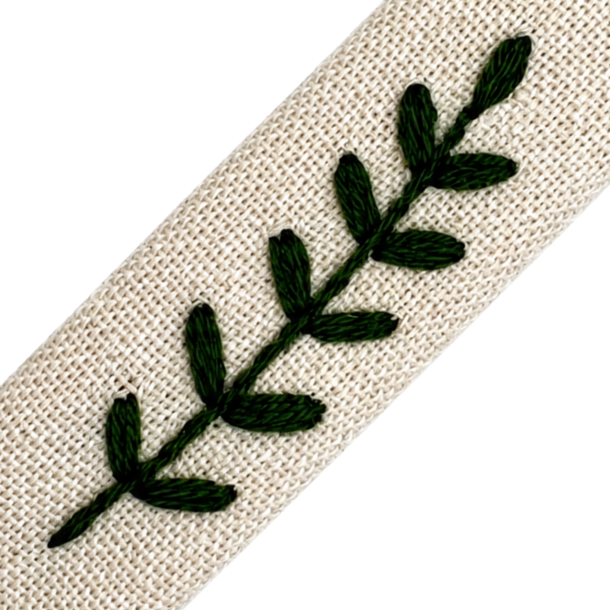 Handmade Embroidered Dark Green Leaf, Natural Linen Hair Snap Clips, Rectangle, 2.36 in. (Pack of 2)