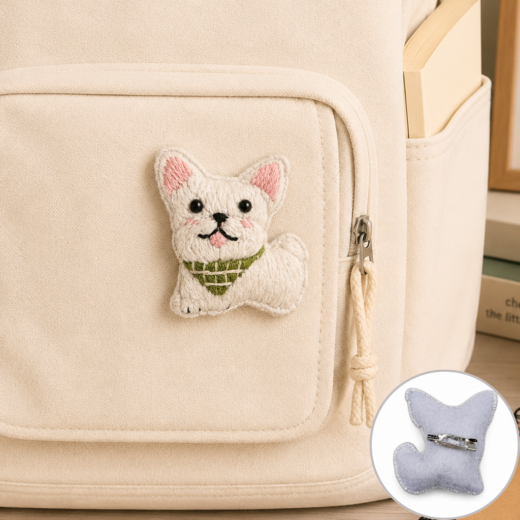 Handmade 3D Embroidered Dog Pin Badge for Bags, Hats & Clothing