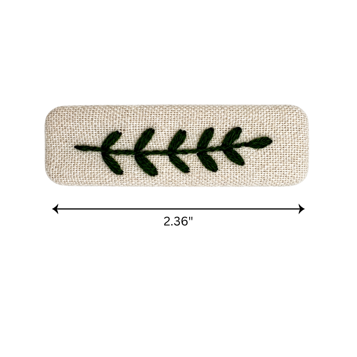 Handmade Embroidered Dark Green Leaf, Natural Linen Hair Snap Clips, Rectangle, 2.36 in. (Pack of 2)