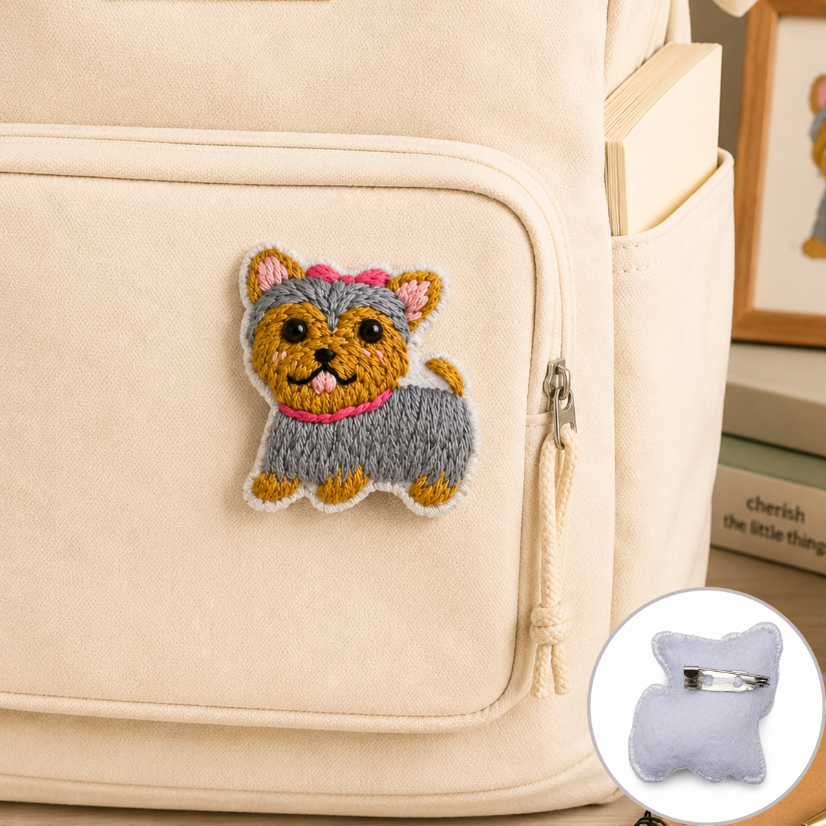Handmade 3D Embroidered Dog Pin Badge for Bags, Hats & Clothing