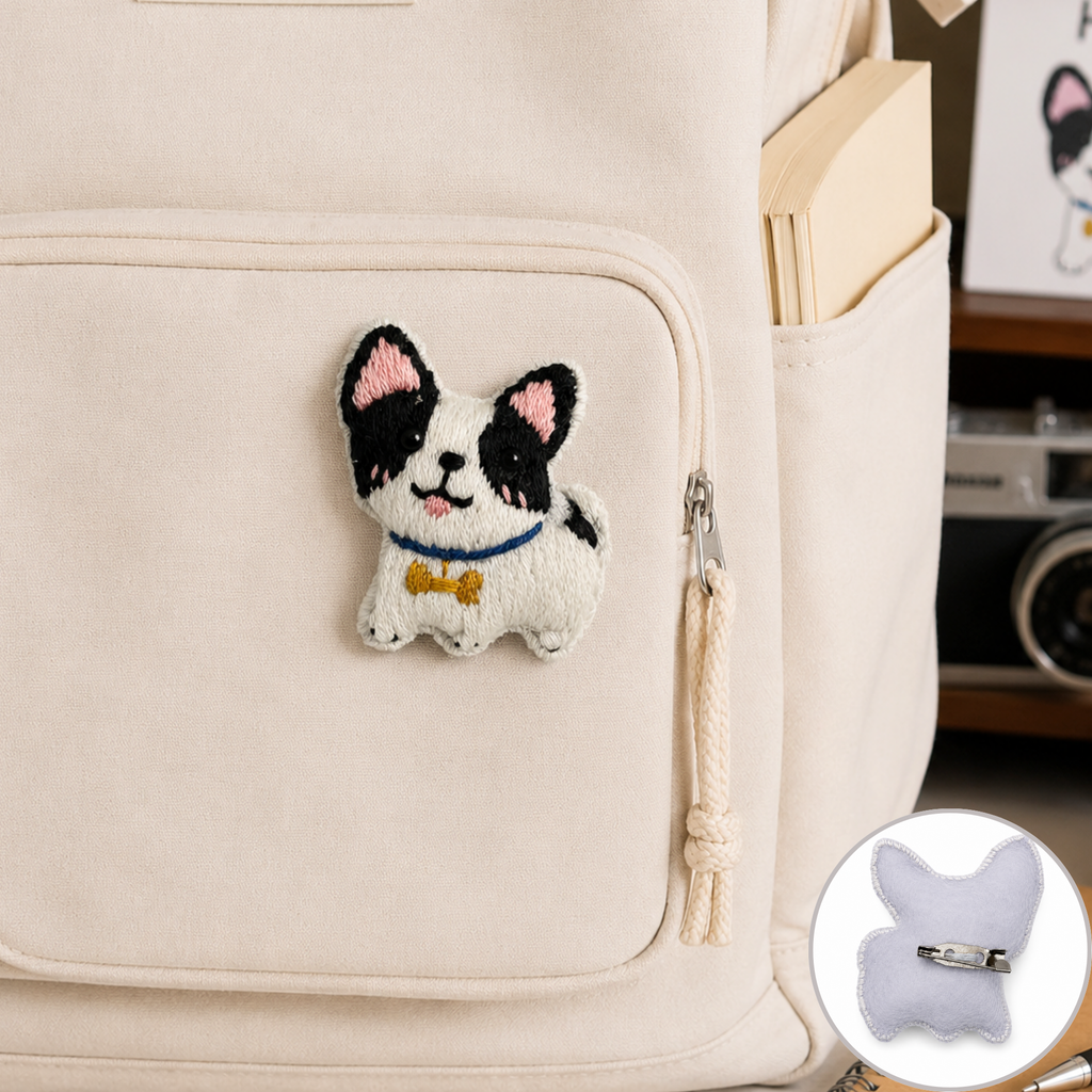 Handmade 3D Embroidered Dog Pin Badge for Bags, Hats & Clothing