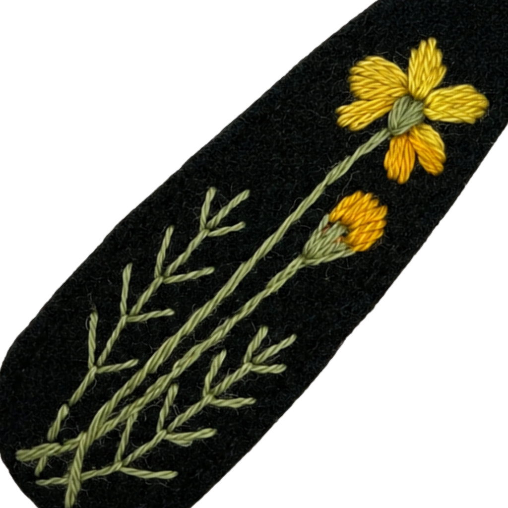 Handmade Embroidered Yellow Flower, Black Linen Hair Snap Clips, Teardrop, 2.36 in. (Pack of 2)