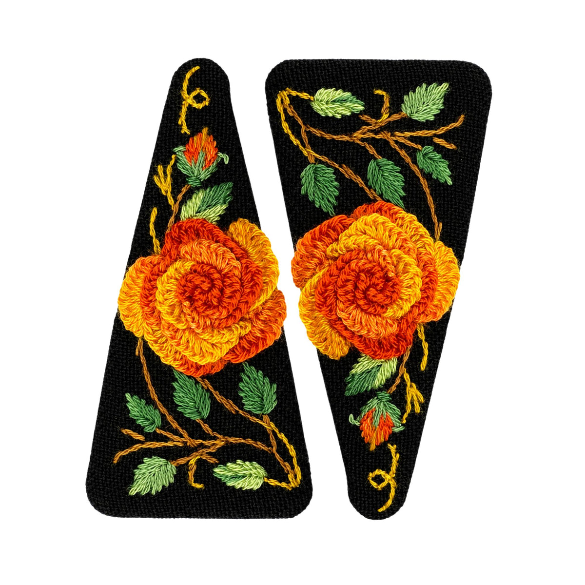 Hand Embroidered Ombre Orange Rose Linen Hair Snap Clips, Oval, 2.36 in. (Pack of 2)