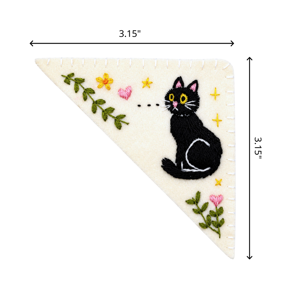 Le Petit Camion Handmade Embroidered Felt Corner Bookmark - Curious Black Cat