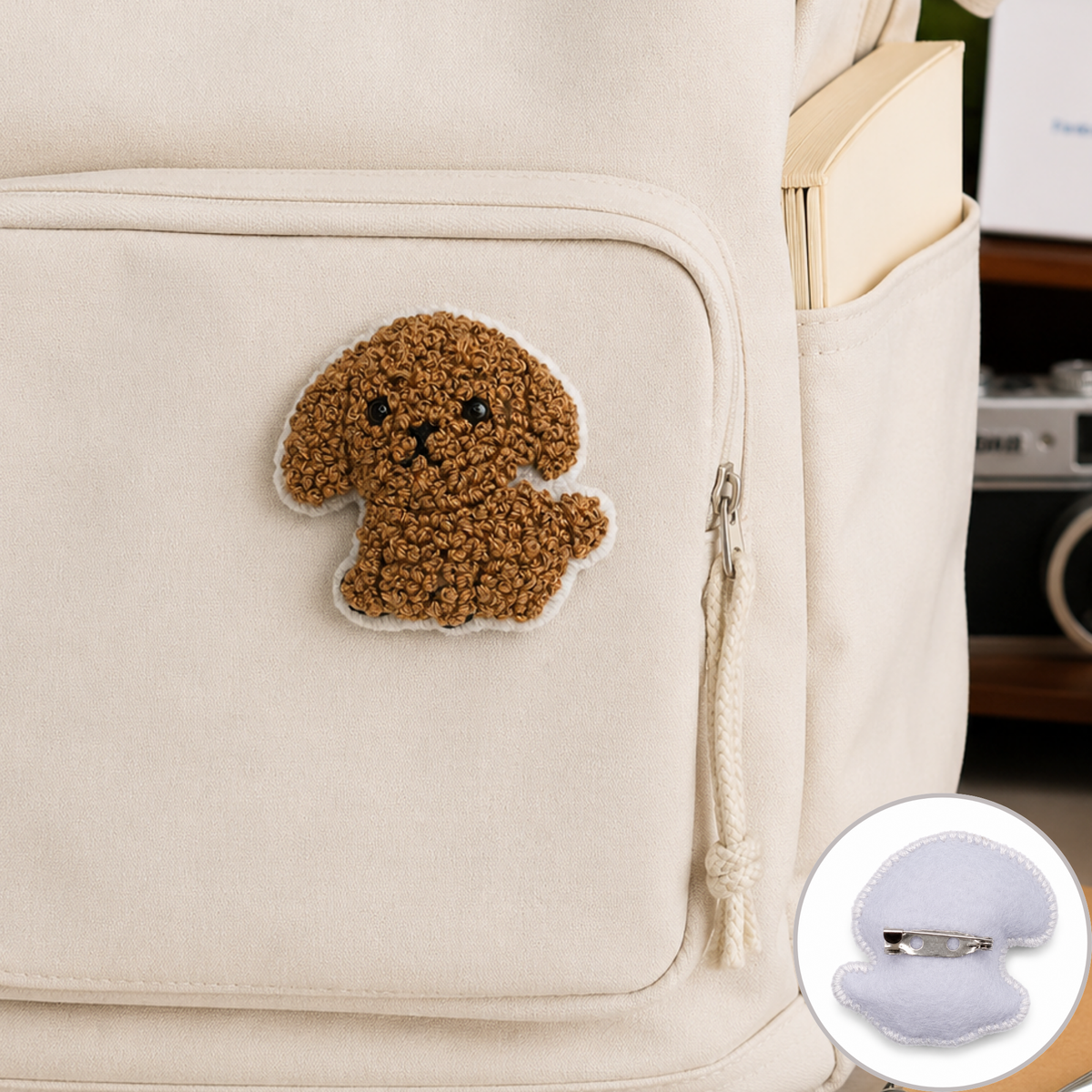 Handmade 3D Embroidered Dog Pin Badge for Bags, Hats & Clothing