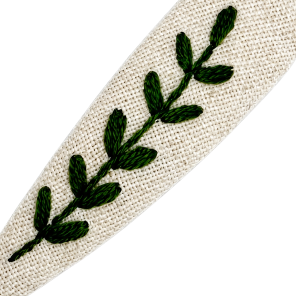 Handmade Embroidered Dark Green Leaf, Natural Linen Hair Snap Clips, Teardrop, 2.36 in. (Pack of 2)
