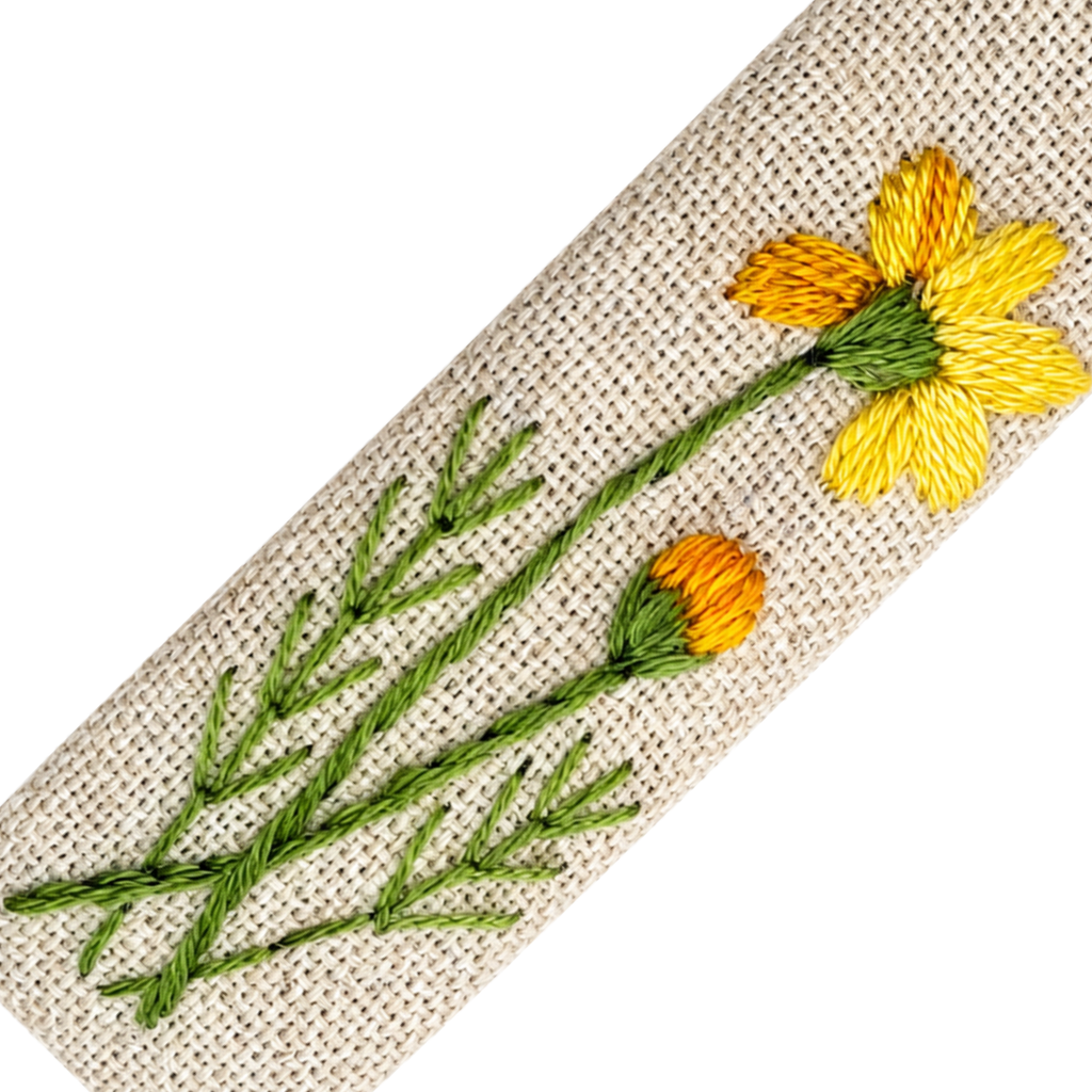 Handmade Embroidered Yellow Flower, Natural Linen Hair Snap Clips, Rectangle, 2.36 in. (Pack of 2)