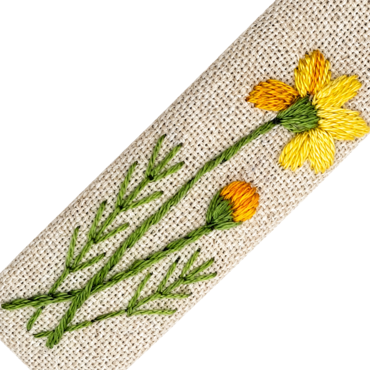 Handmade Embroidered Yellow Flower, Natural Linen Hair Snap Clips, Rectangle, 2.36 in. (Pack of 2)