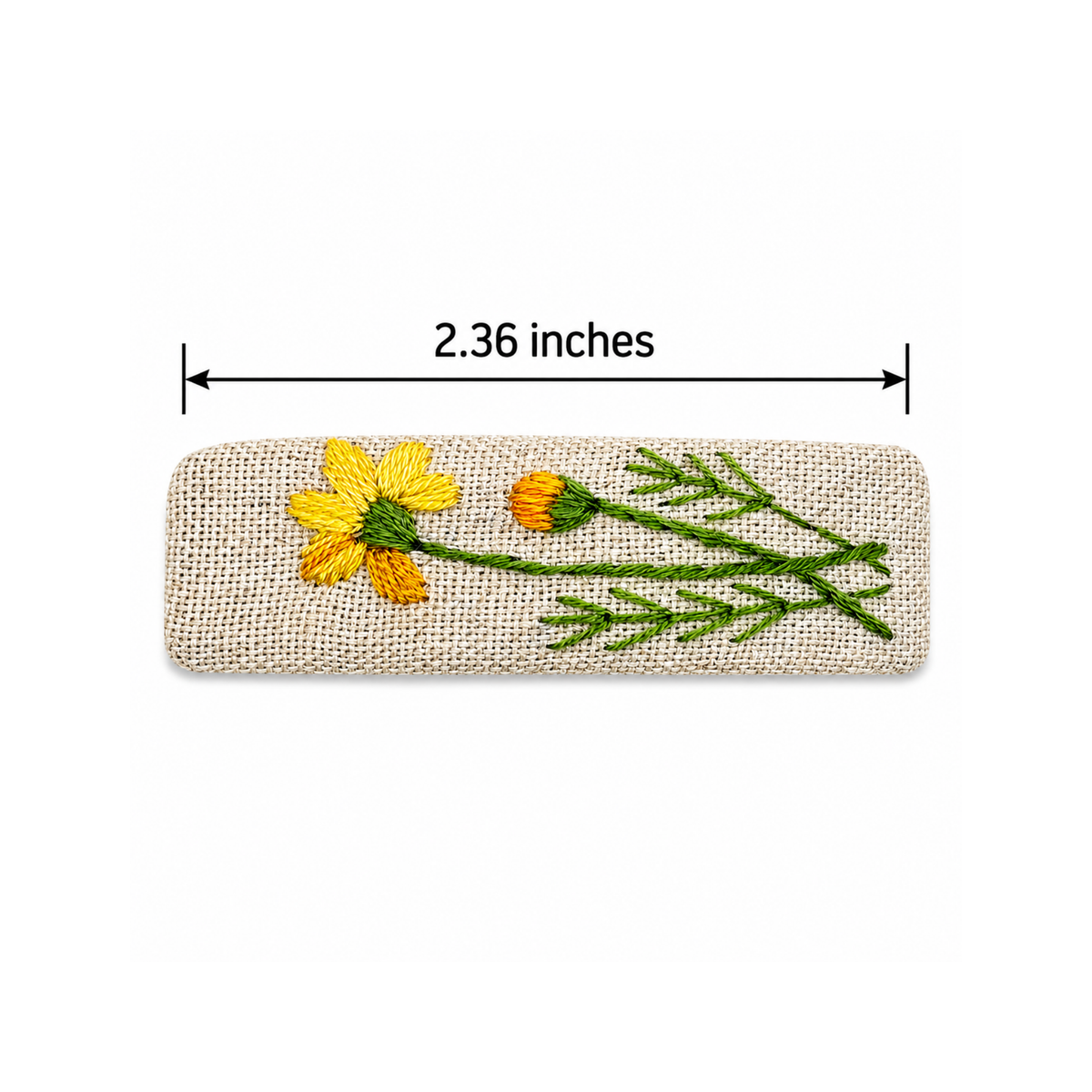 Handmade Embroidered Yellow Flower, Natural Linen Hair Snap Clips, Rectangle, 2.36 in. (Pack of 2)