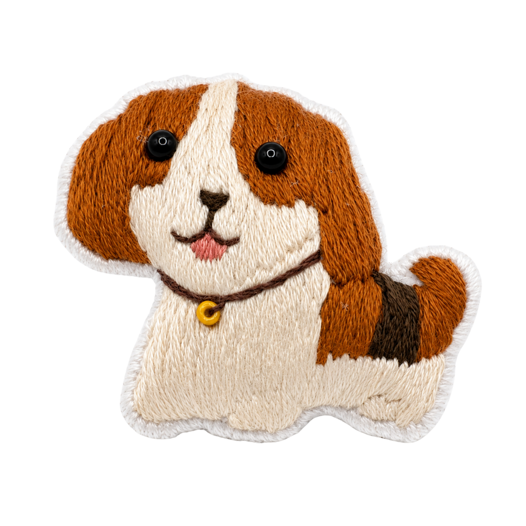 Handmade 3D Embroidered Dog Pin Badge for Bags, Hats & Clothing