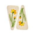 Handmade Embroidered Yellow Flower, Natural Linen Hair Snap Clips, Triangle, 2.76 in. (Pack of 2)