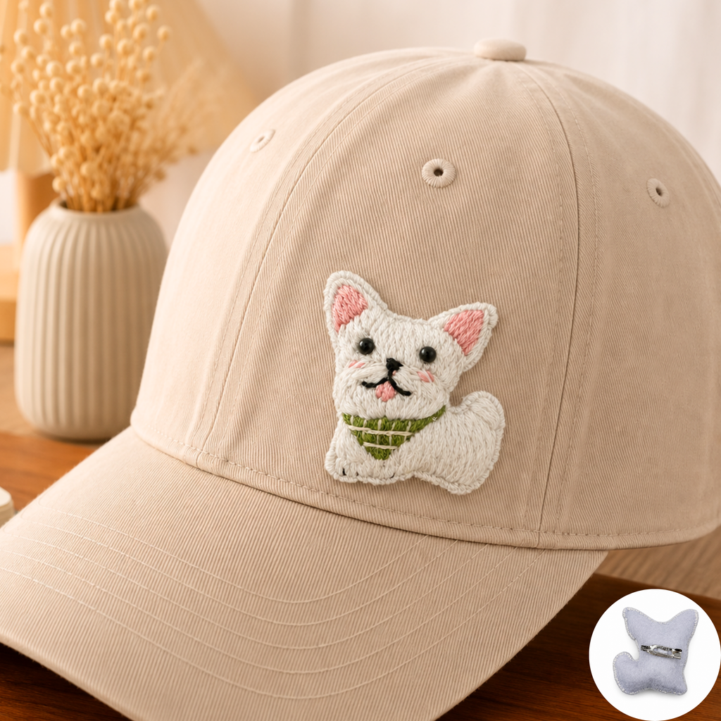 Handmade 3D Embroidered Dog Pin Badge for Bags, Hats & Clothing