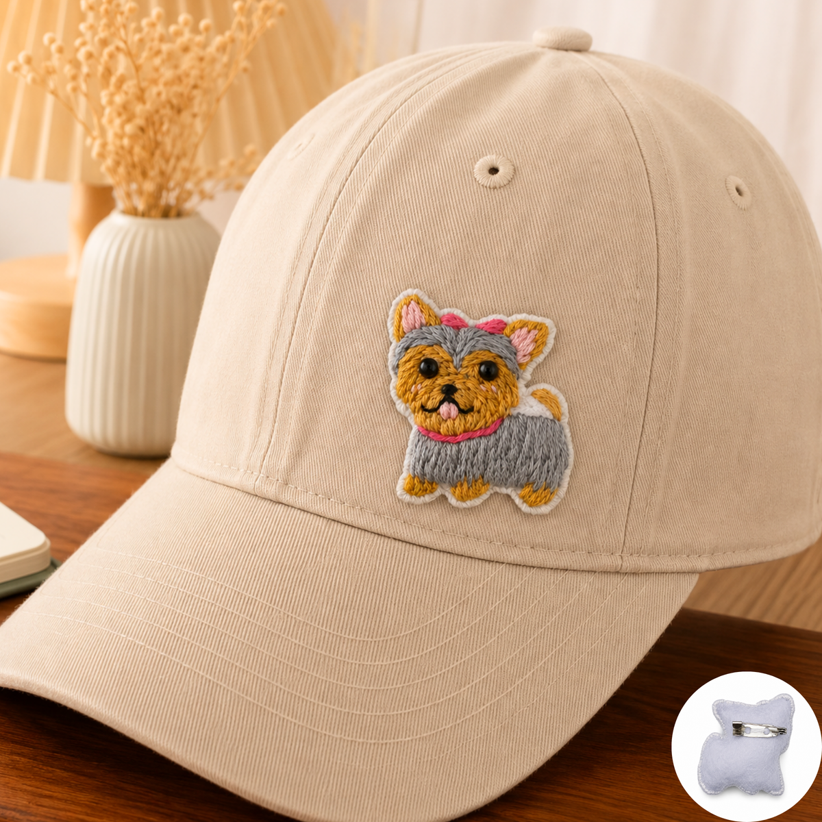 Handmade 3D Embroidered Dog Pin Badge for Bags, Hats & Clothing