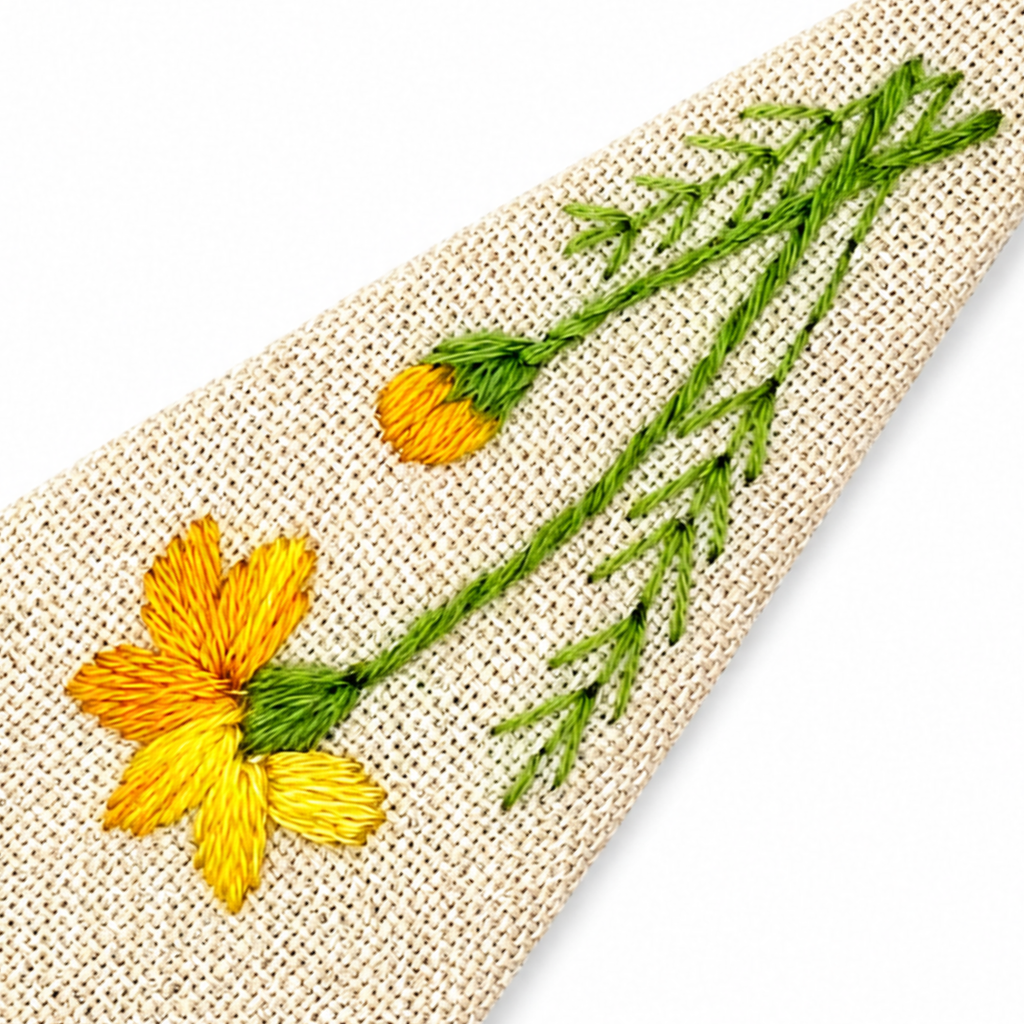 Handmade Embroidered Yellow Flower, Natural Linen Hair Snap Clips, Triangle, 2.76 in. (Pack of 2)