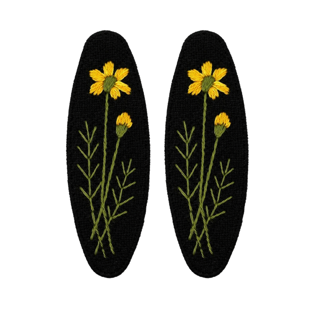 Handmade Embroidered Yellow Flower Linen Hair Snap Clips, Oval, 2.36 in. (Pack of 2)