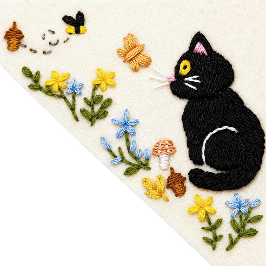 Le Petit Camion Handmade Embroidered Felt Corner Bookmark - Butterfly Black Cat