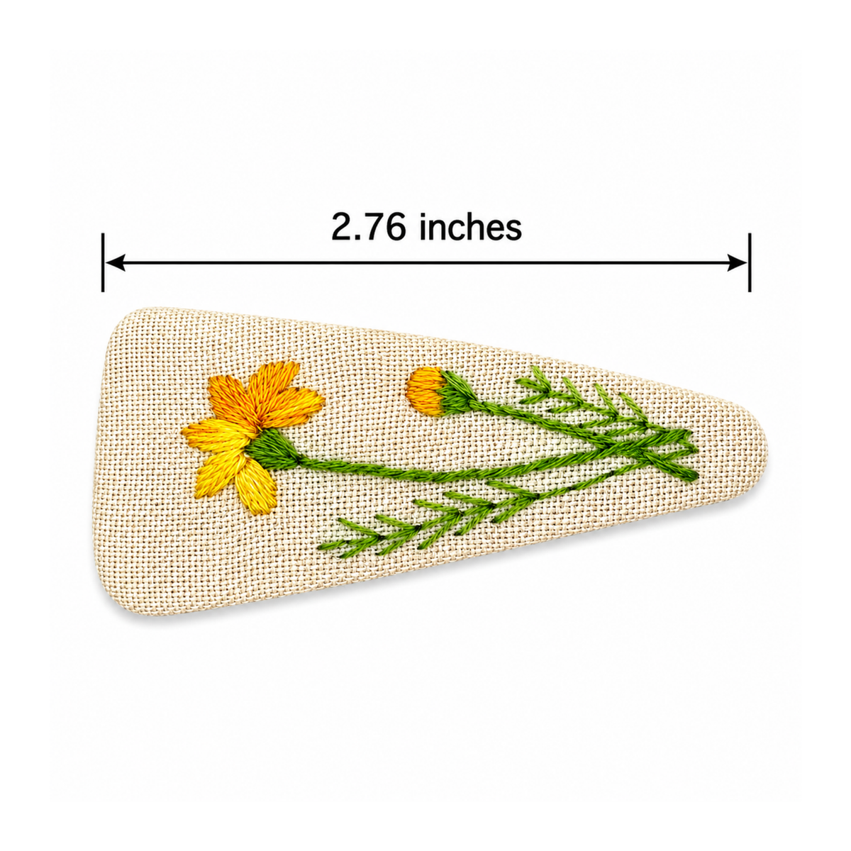Handmade Embroidered Yellow Flower, Natural Linen Hair Snap Clips, Triangle, 2.76 in. (Pack of 2)