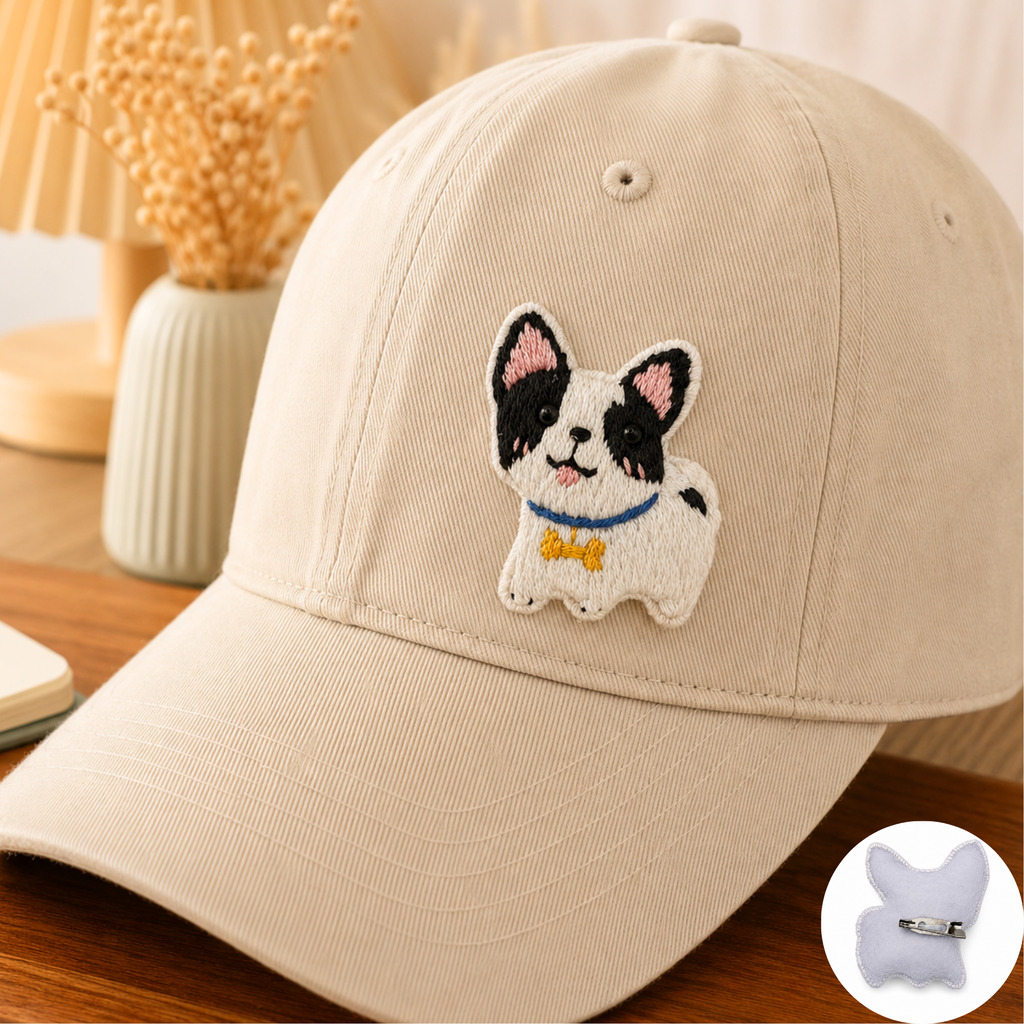 Handmade 3D Embroidered Dog Pin Badge for Bags, Hats & Clothing