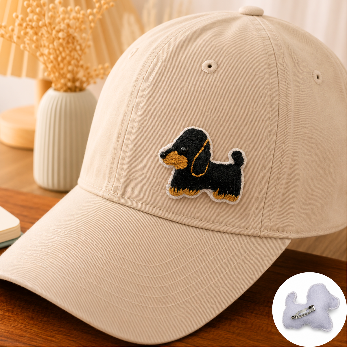 Handmade 3D Embroidered Dog Pin Badge for Bags, Hats & Clothing