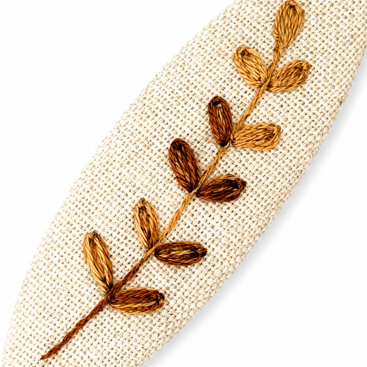 Handmade Embroidered Brown Leaf, Natural Linen Hair Snap Clips, Oval, 2.36 in. (Pack of 2)