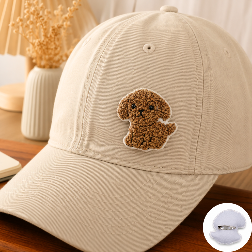 Handmade 3D Embroidered Dog Pin Badge for Bags, Hats & Clothing