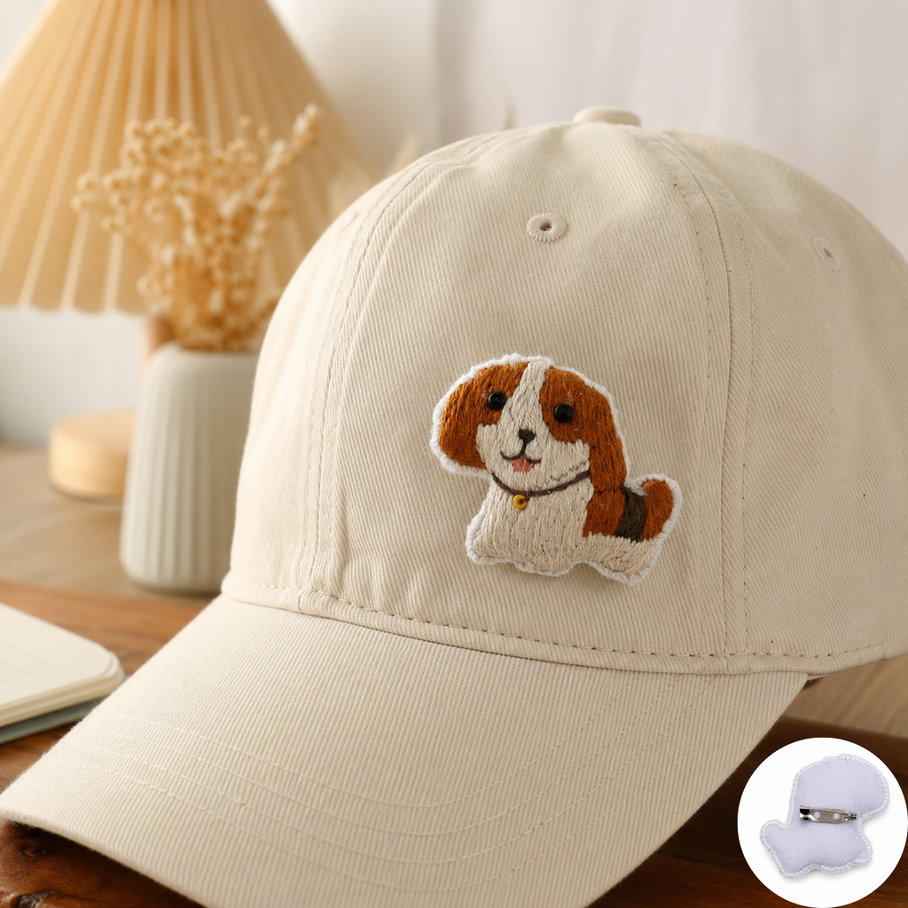 Handmade 3D Embroidered Dog Pin Badge for Bags, Hats & Clothing