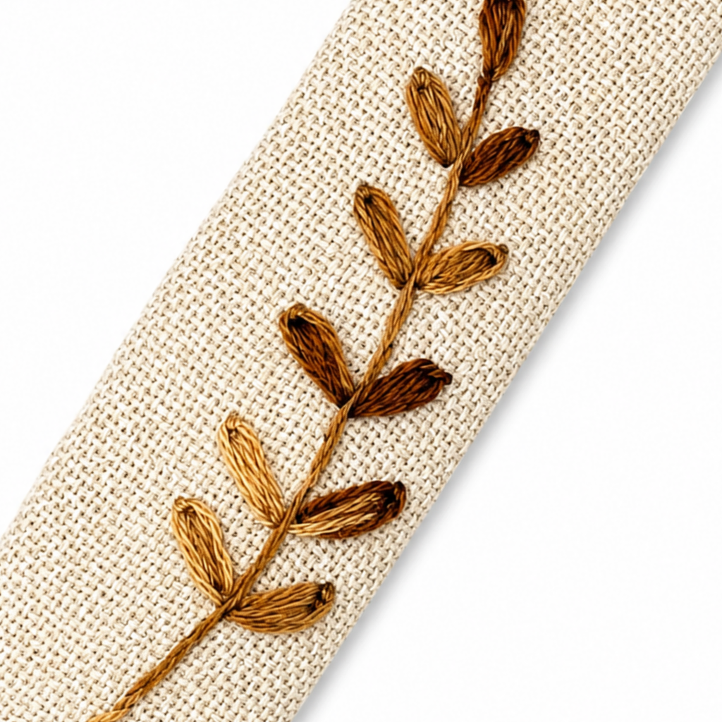 Handmade Embroidered Brown Leaf, Natural Linen Hair Snap Clips, Rectangle, 2.36 in. (Pack of 2)
