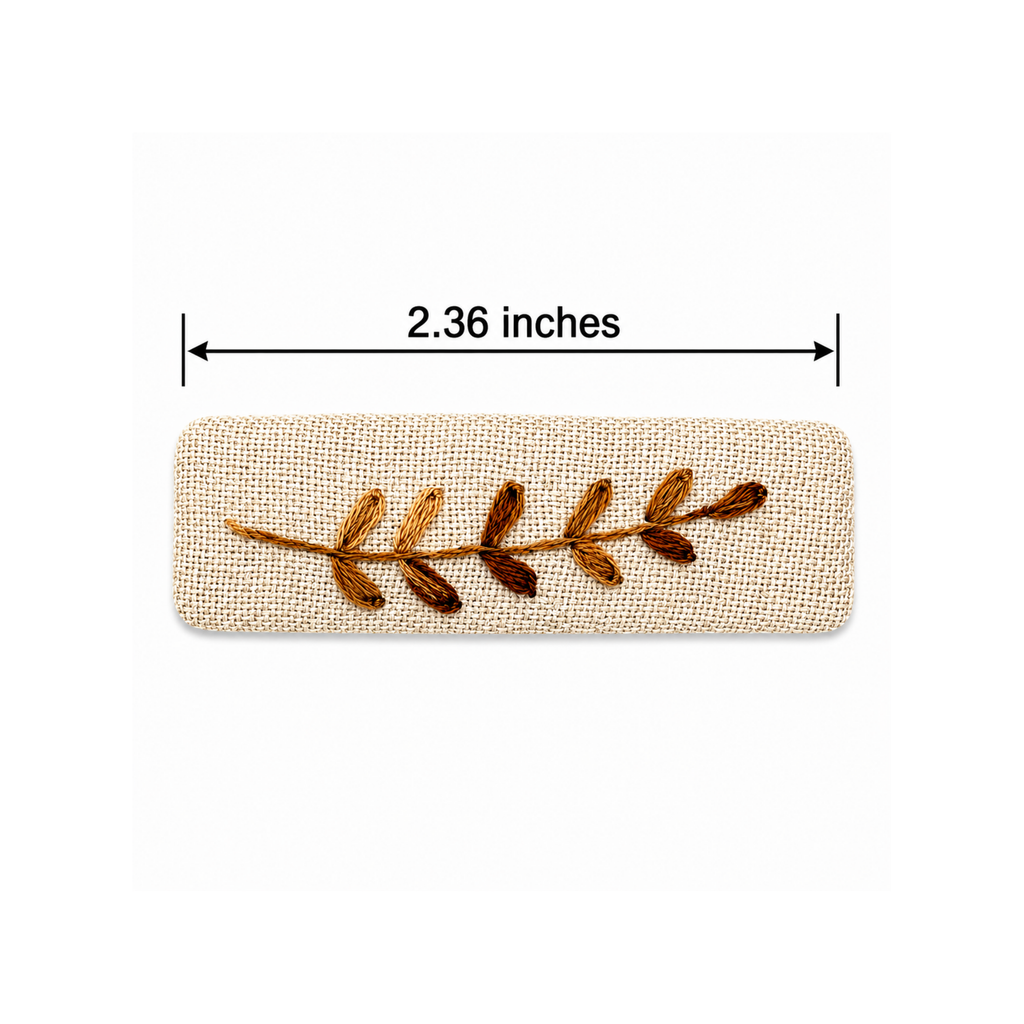 Handmade Embroidered Brown Leaf, Natural Linen Hair Snap Clips, Rectangle, 2.36 in. (Pack of 2)