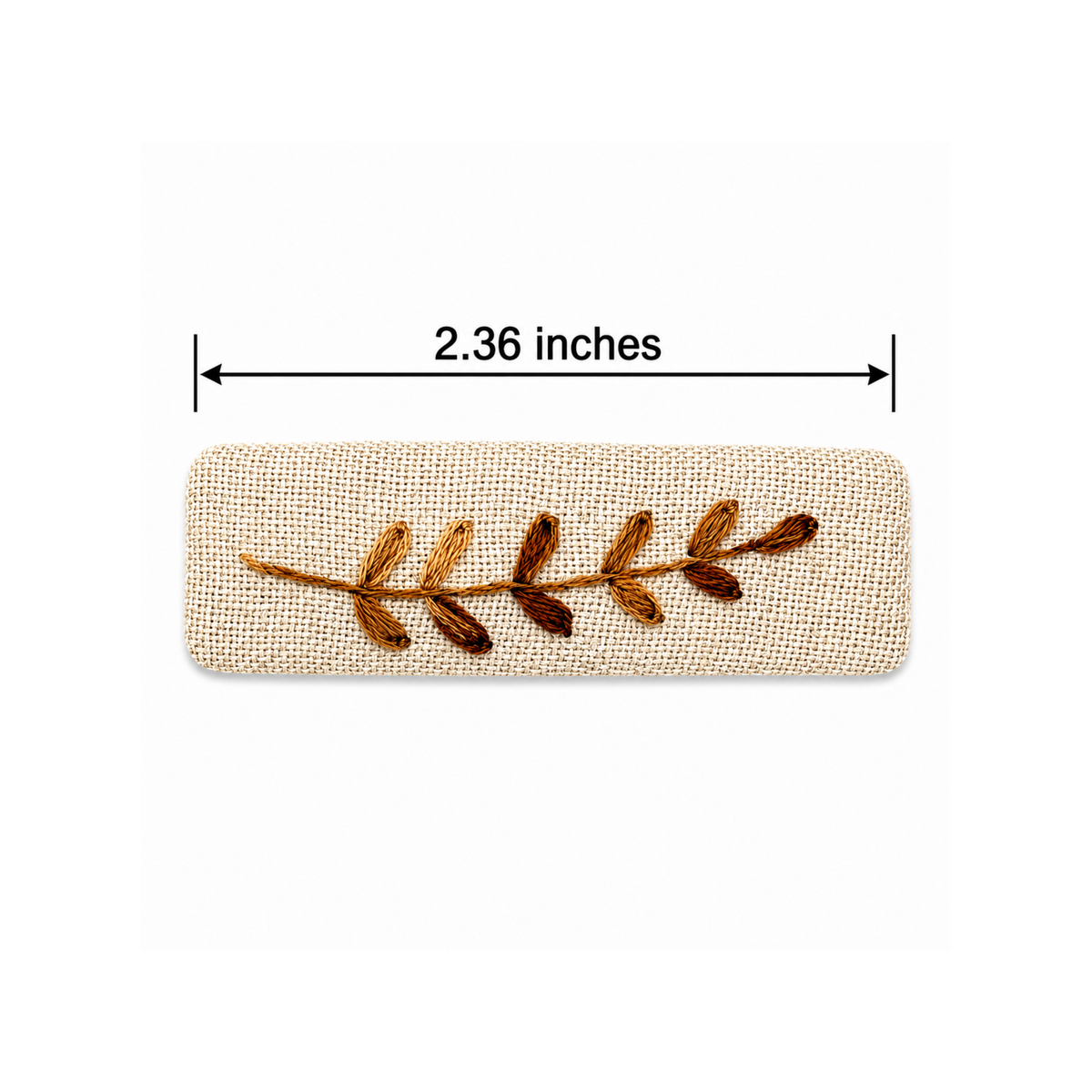 Handmade Embroidered Brown Leaf, Natural Linen Hair Snap Clips, Rectangle, 2.36 in. (Pack of 2)