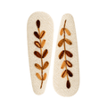 Handmade Embroidered Brown Leaf, Natural Linen Hair Snap Clips, Teardrop, 2.36 in. (Pack of 2)