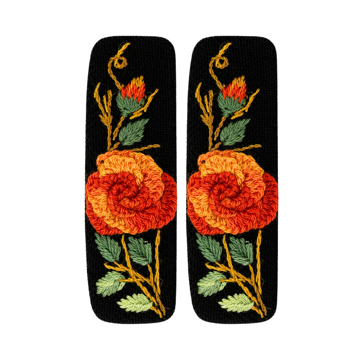 Hand Embroidered Ombre Orange Rose Linen Hair Snap Clips, Oval, 2.36 in. (Pack of 2)