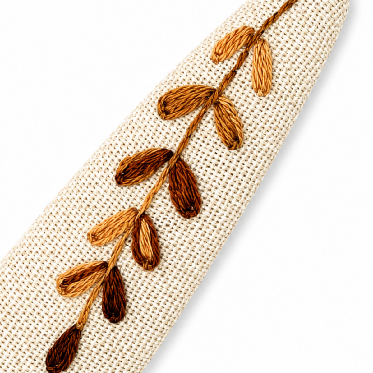 Handmade Embroidered Brown Leaf, Natural Linen Hair Snap Clips, Teardrop, 2.36 in. (Pack of 2)