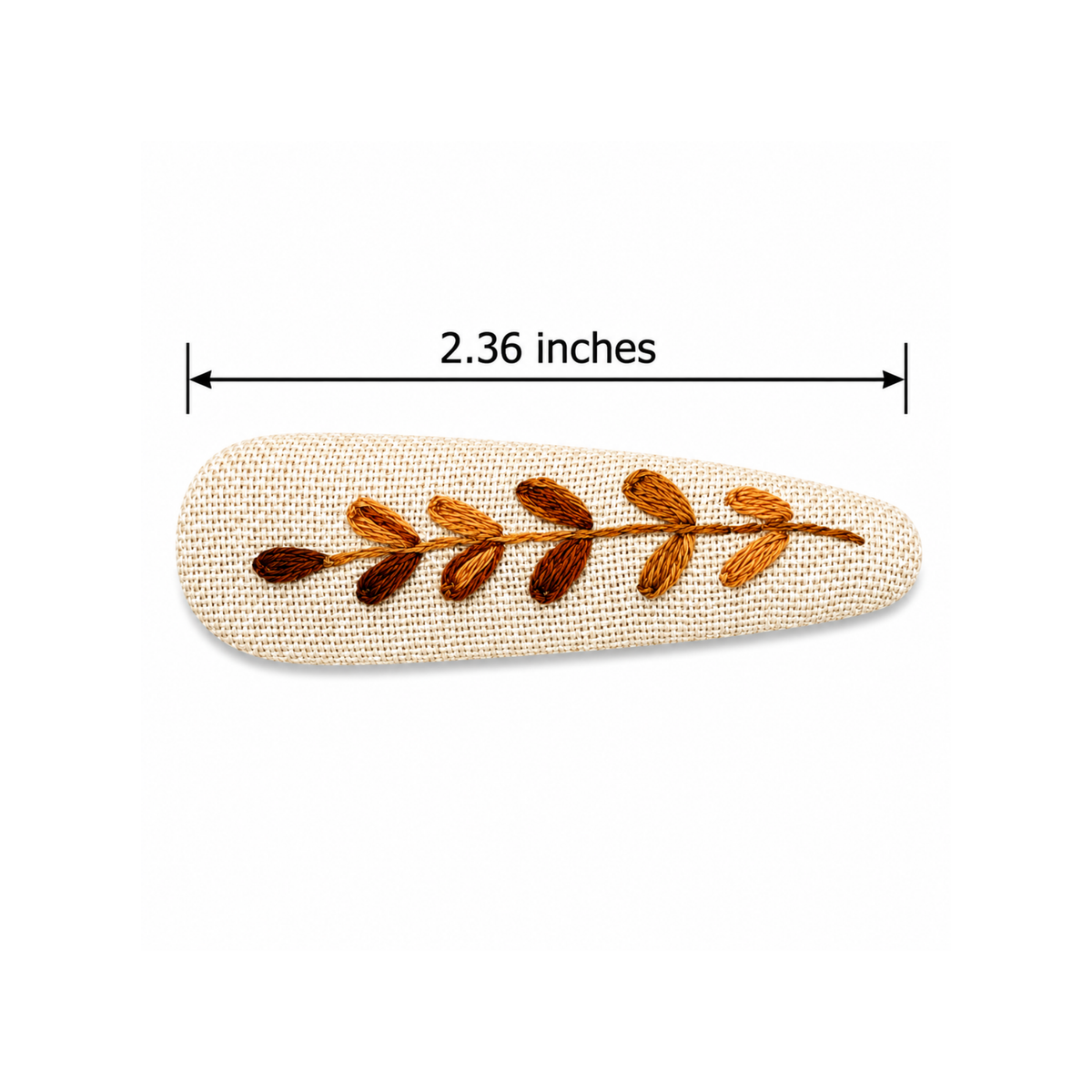 Handmade Embroidered Brown Leaf, Natural Linen Hair Snap Clips, Teardrop, 2.36 in. (Pack of 2)