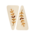 Handmade Embroidered Brown Leaf, Natural Linen Hair Snap Clips, Triangle, 2.76 in. (Pack of 2)