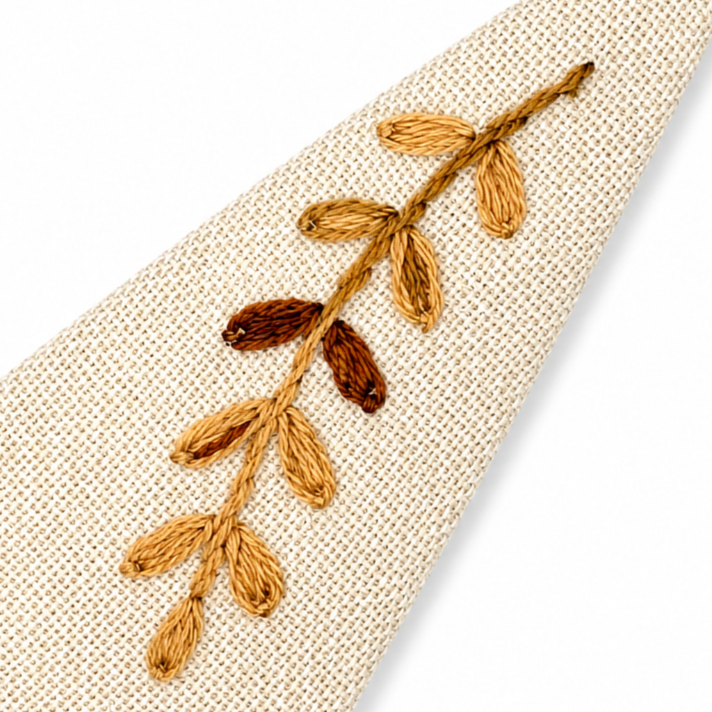 Handmade Embroidered Brown Leaf, Natural Linen Hair Snap Clips, Triangle, 2.76 in. (Pack of 2)