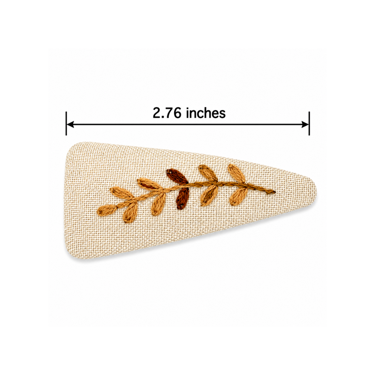 Handmade Embroidered Brown Leaf, Natural Linen Hair Snap Clips, Triangle, 2.76 in. (Pack of 2)