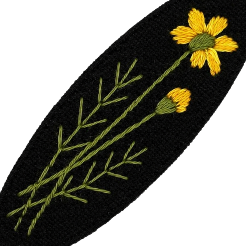 Handmade Embroidered Yellow Flower Linen Hair Snap Clips, Oval, 2.36 in. (Pack of 2)