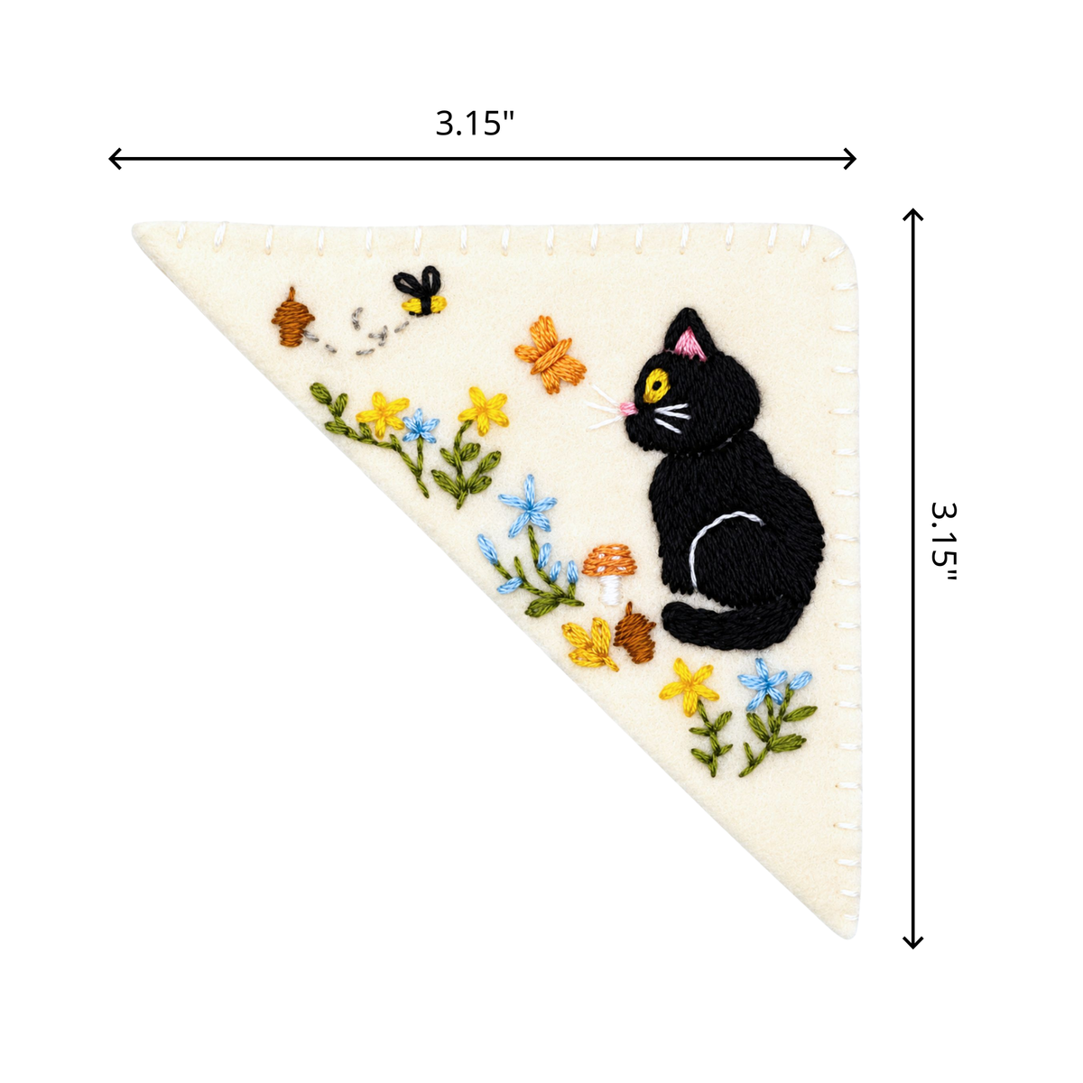 Le Petit Camion Handmade Embroidered Felt Corner Bookmark - Butterfly Black Cat