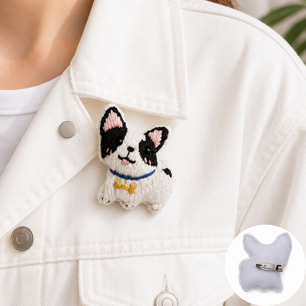 Handmade 3D Embroidered Dog Pin Badge for Bags, Hats & Clothing